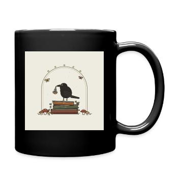 Corbeau sur des livres avec des fleurs - Mug uni - noir - Droite