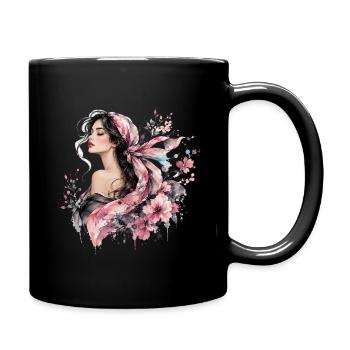 Elegant woman with floral accents - Full Colour Mug - black - Right