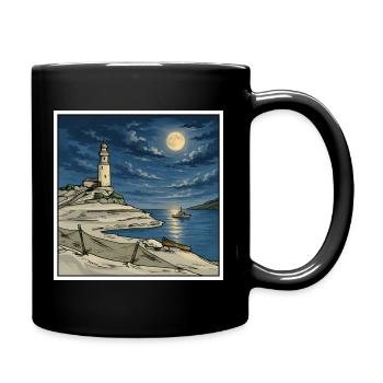 Illustration rétro du phare au clair de lune - Mug uni - noir - Droite