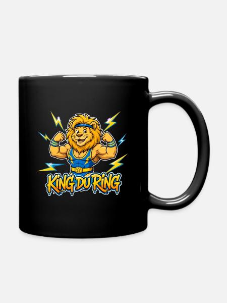 Roi du Ring: Lion Musclé Cartoon - Mug uni - noir