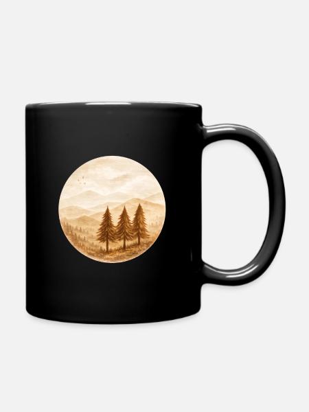 Sepia Pines Landscape - Full Colour Mug - black
