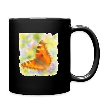 Schmetterling im Aquarellstil Kunstmotiv - Tasse einfarbig - Schwarz - Rechts