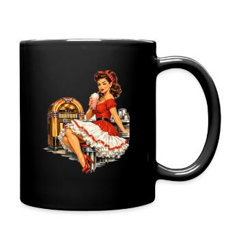 Rockabilly Pin-Up Girl in the 50s Retro Diner - Full Colour Mug - black - Right