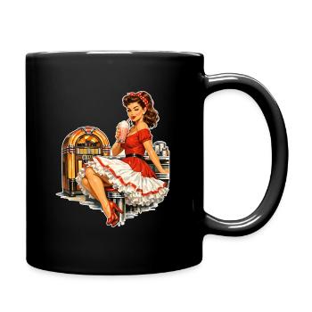 Rockabilly Pin-Up Girl im 50s Retro Diner - Tasse einfarbig - Schwarz - Rechts