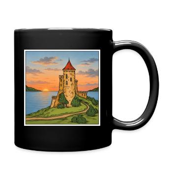 Château du Coucher de Soleil au bord de la mer - Mug uni - noir - Droite