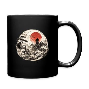 Pagoda in storm red by the sea - Full Colour Mug - black - Right