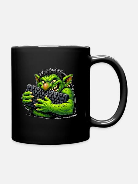 Bösartiger Troll mit Tastatur - Tasse einfarbig - Schwarz
