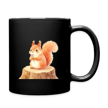 Cute squirrel in spring forest with flowers - Full Colour Mug - black - Right