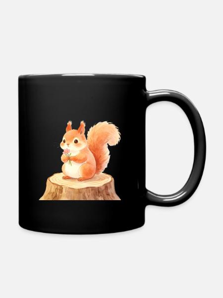 Un mignon écureuil dans la forêt printanière avec des fleurs - Mug uni - noir