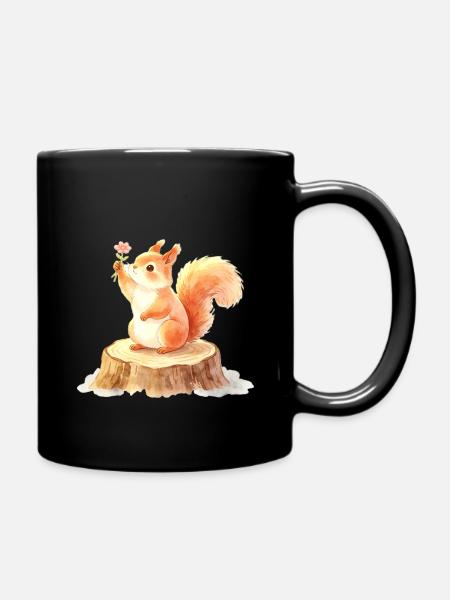 Un mignon écureuil fleuri dans la forêt printanière - Mug uni - noir