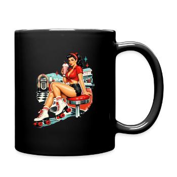 Retro Pin-Up Girl: 50s Diner Rollschuh Style - Tasse einfarbig - Schwarz - Rechts