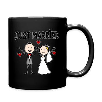 Couple de mariage animé joyeux, tout juste mariés - Mug uni - noir - Droite