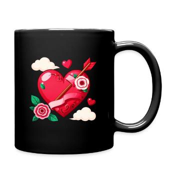 Heart Arrow Rose Valentine Art - Full Colour Mug - black - Right