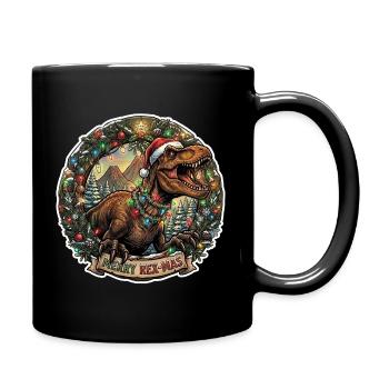 Rex-Mas Dino in a wreath of lights - Full Colour Mug - black - Right