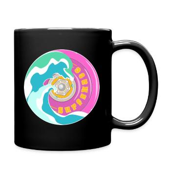 Surfskate Motiv in Pink Gelb mit Wellen - Tasse einfarbig - Schwarz - Rechts
