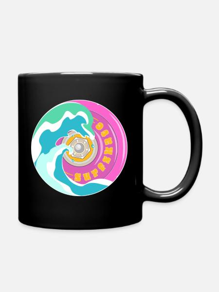 Motif surfskate en rose jaune avec des vagues - Mug uni - noir
