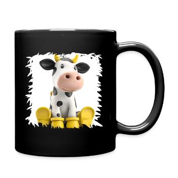 Kuh mit Gelben Stiefeln Cartoon - Tasse einfarbig - Schwarz - Rechts