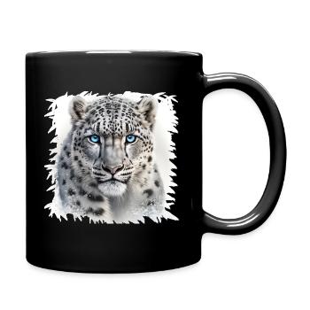 Schneeleopard mit blauen Augen - Tasse einfarbig - Schwarz - Rechts