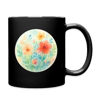 Pastel Watercolor Flowers Circle - Full Colour Mug - black - Right