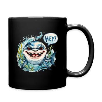 Frecher Hai sagt Hey im Aquarellstil - Tasse einfarbig - Schwarz - Rechts