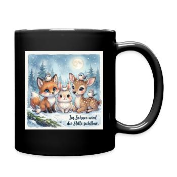 Süße Winterwald Tiere – Fuchs, Hase und Rehkitz  - Tasse einfarbig - Schwarz - Rechts