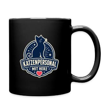 Katzenpersonal mit Herz - Tasse einfarbig - Schwarz - Rechts