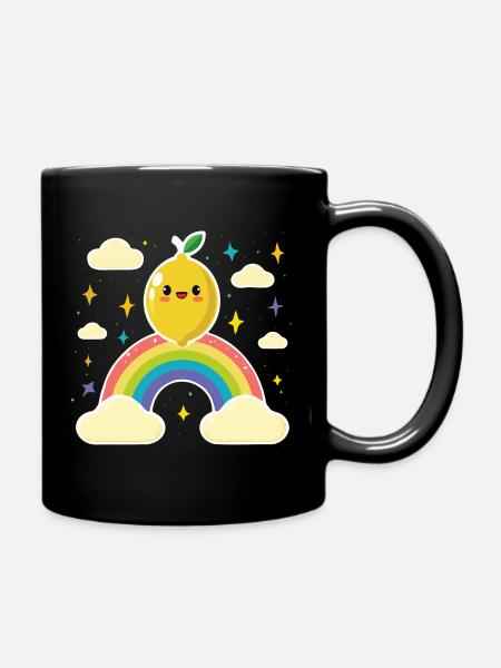Kawaii Lemon Rainbow - Full Colour Mug - black