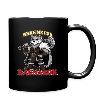 Weck mich für Ragnarok Lustiges Wikingerwolf-Maskottchen - Tasse einfarbig - Schwarz - Rechts