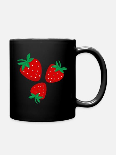 Drei leuchtend rote Erdbeeren - Tasse einfarbig - Schwarz