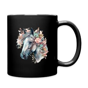 Couronne de cheval florale pastel aquarelle - Mug uni - noir - Droite
