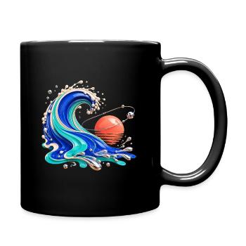 Retro-futuristische Bahnwelle - Tasse einfarbig - Schwarz - Rechts
