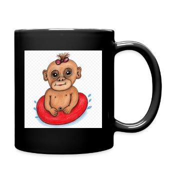 Petit Singe sur un bateau pneumatique rouge - Mug uni - noir - Droite