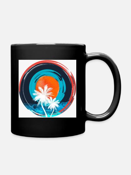 Palm Sonnenuntergangskreis - Tasse einfarbig - Schwarz