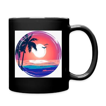 Sonnenuntergangs-Palmenkreis Ozean-Leuchten - Tasse einfarbig - Schwarz - Rechts