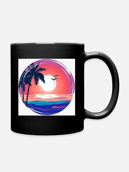 Sonnenuntergangs-Palmenkreis Ozean-Leuchten - Tasse einfarbig - Schwarz