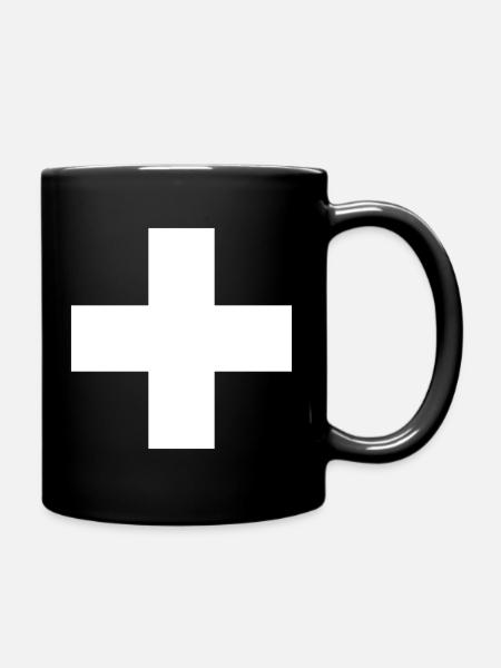 Schweizerkreuz, weisses Kreuz, Schweizer Fahne - Tasse einfarbig - Schwarz