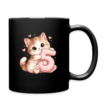 Kätzchen 5 Geburtstag - Tasse einfarbig - Schwarz - Rechts