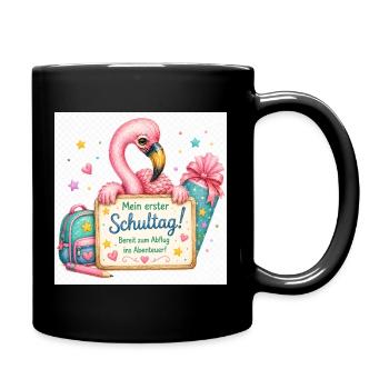Flamingo Schulstart Abenteuer - Tasse einfarbig - Schwarz - Rechts