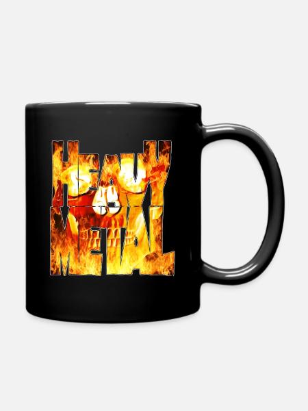 Flaming Skull Heavy Metal Lettering - Full Colour Mug - black