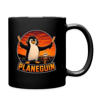 Platanguin, Pinguin und Flugzeuge - Tasse einfarbig - Schwarz - Rechts