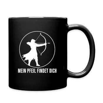 Mein Pfeil Findet Dich – Bogenschießen Bogenschütz - Tasse einfarbig - Schwarz - Rechts