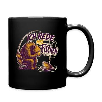 Ich rede mit Fischen – Angler Bär - Tasse einfarbig - Schwarz - Rechts