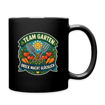 Team Garten – Dreck macht glücklich - Tasse einfarbig - Schwarz - Rechts