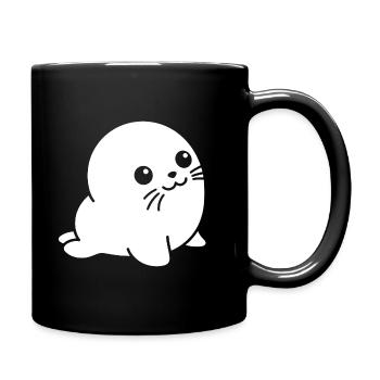 Baby seal silhouette with big eyes animal motif - Full Colour Mug - black - Right