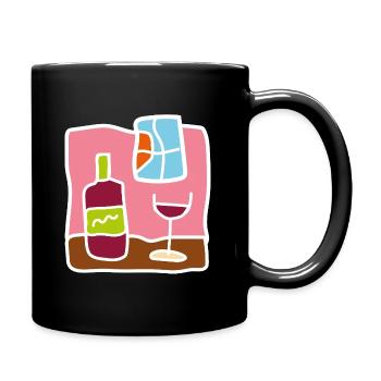 Vin rouge minimaliste – Bouteille et verre - Mug uni - noir - Droite