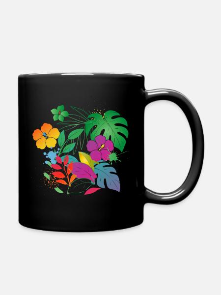 Tropische Blumen und Blätter Design - Tasse einfarbig - Schwarz