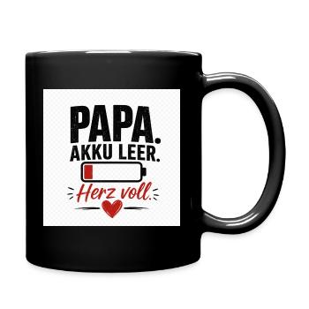 Papa Akku leer Herz voll - Tasse einfarbig - Schwarz - Rechts