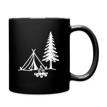 Camping Tent with Campfire and Christmas Tree Outdoor - Full Colour Mug - black - Right