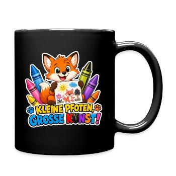 Comic Fuchs kleine Pfoten ganz grosse Kunst Motiv - Tasse einfarbig - Schwarz - Rechts