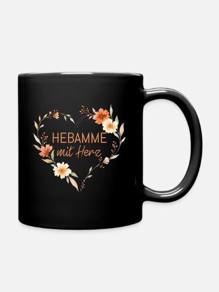Hebamme mit Herz - Personalisierbar - Tasse einfarbig - Schwarz